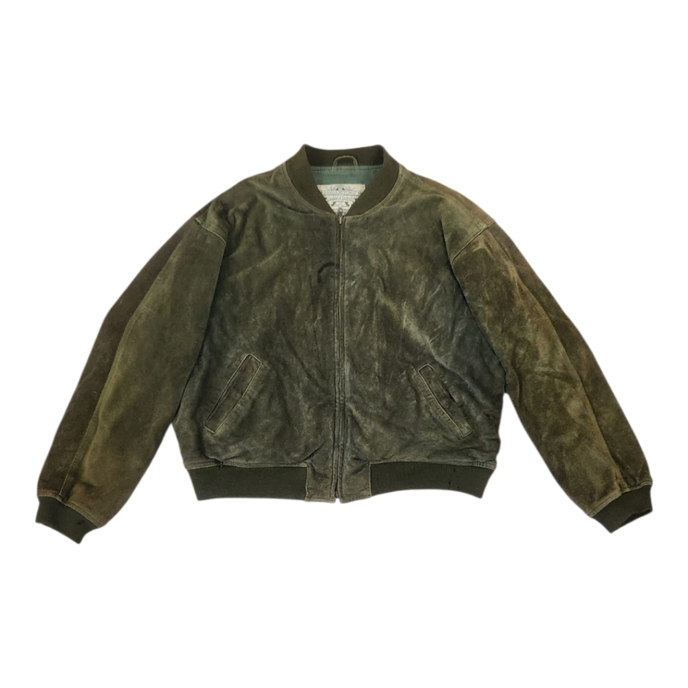 Vintage Banana Republic Green Suede Jacket Men XL. Marks on jacket in photos.